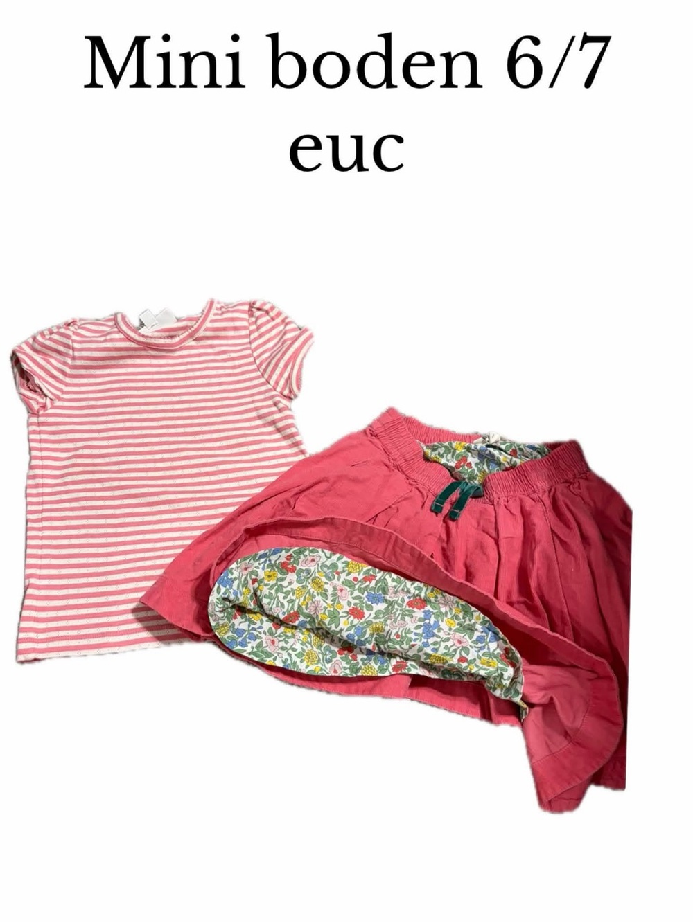 Mini boden cord skirt & shirt 6/7